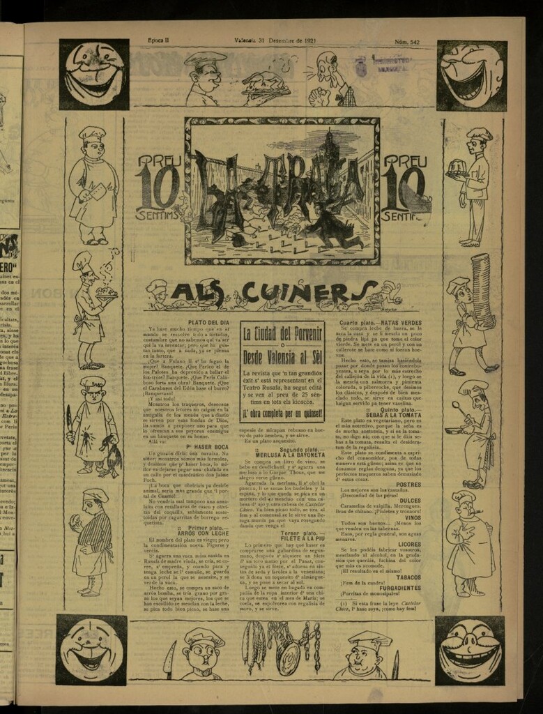 Miniatura de La Traca : semanari bilingüe festiu y lliterari, de 31 de diciembre de 1921, nº 542