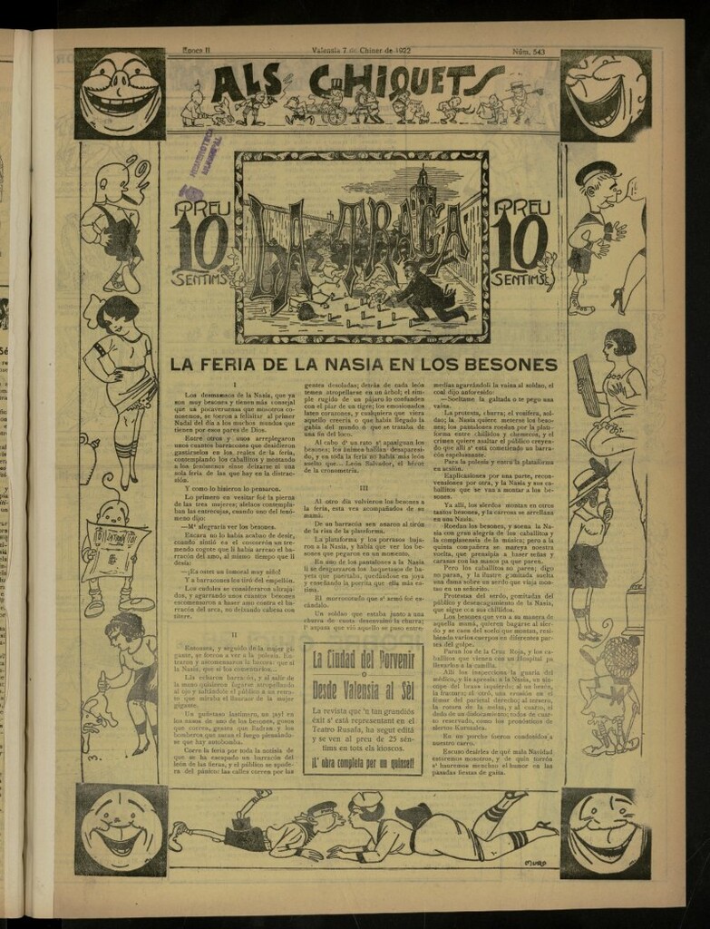 Miniatura de La Traca : semanari bilingüe festiu y lliterari, de 7 de enero de 1922, nº 543