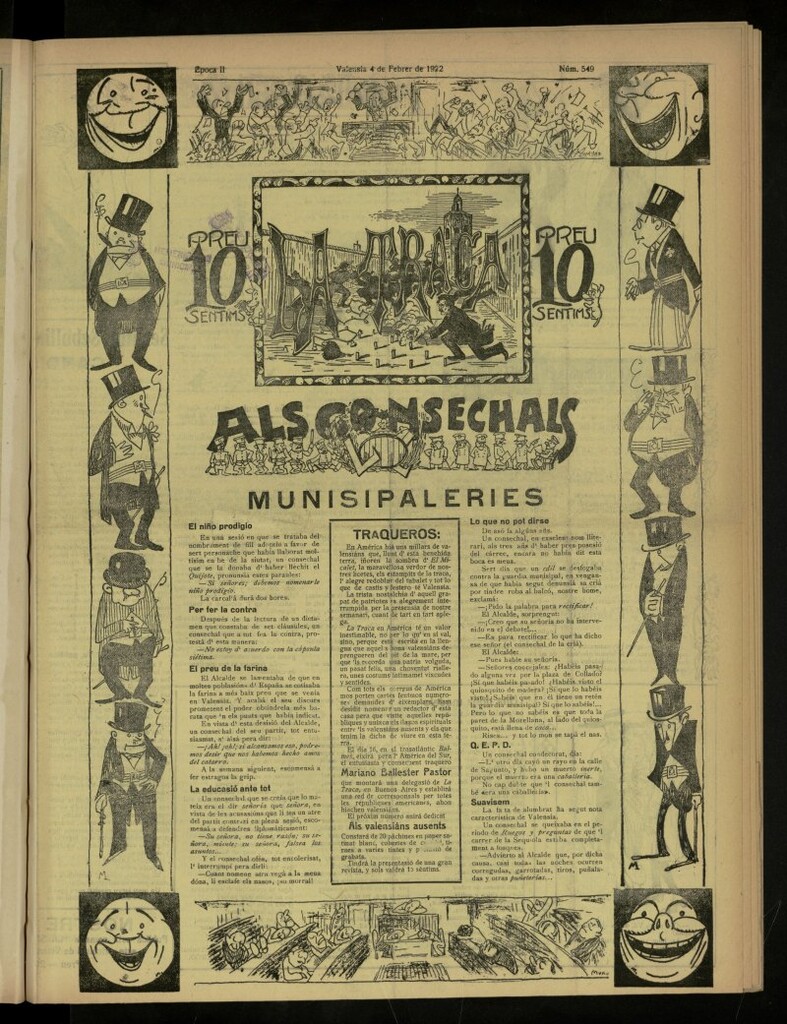 Miniatura de La Traca : semanari bilingüe festiu y lliterari, de 4 de febrero de 1922, nº 549