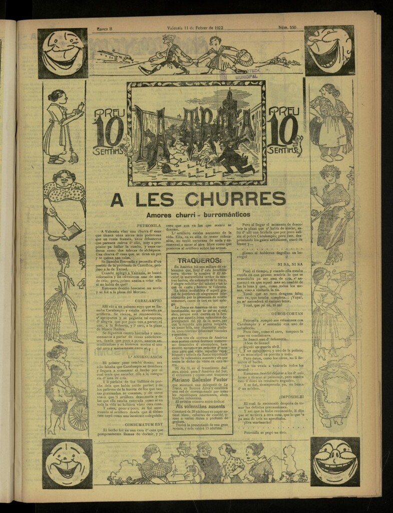 Miniatura de La Traca : semanari bilingüe festiu y lliterari, de 11 de febrero de 1922, nº 550