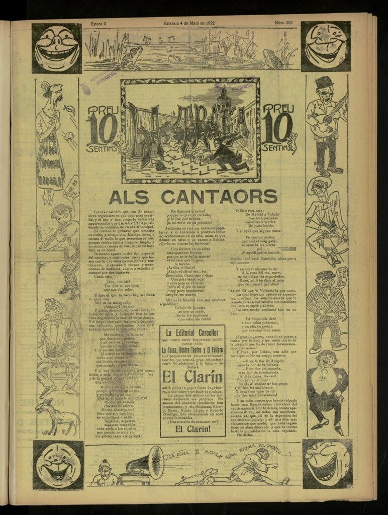 Miniatura de La Traca : semanari bilingüe festiu y lliterari, de 4 de marzo de 1922, nº 552
