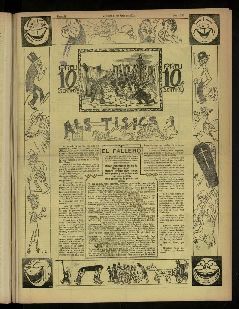 Miniatura de La Traca : semanari bilingüe festiu y lliterari, de 11 de marzo de 1922, nº 553