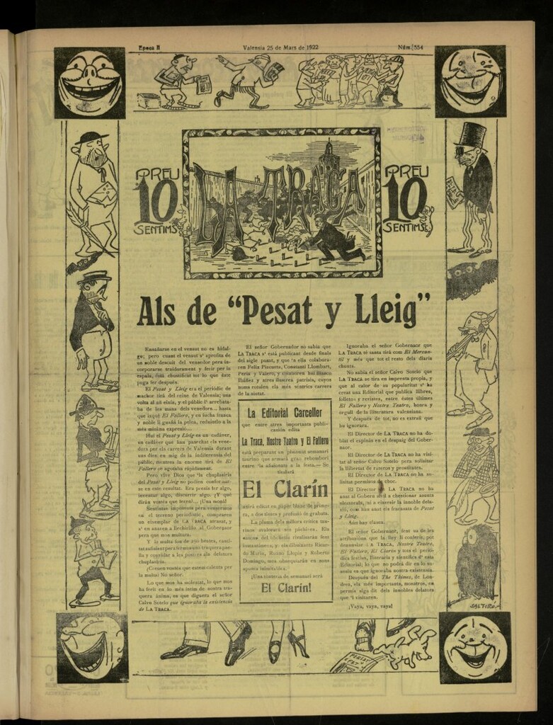Miniatura de La Traca : semanari bilingüe festiu y lliterari, de 25 de marzo de 1922, nº 554 [sic]