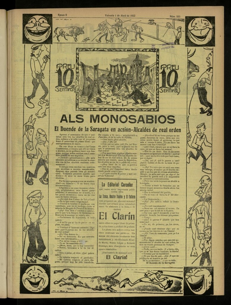 Miniatura de La Traca : semanari bilingüe festiu y lliterari, de 1 de abril de 1922, nº 555