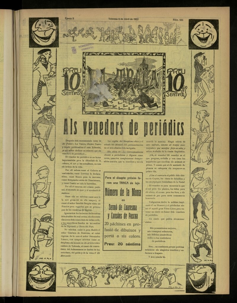 Miniatura de La Traca : semanari bilingüe festiu y lliterari, de 8 de abril de 1922, nº 556
