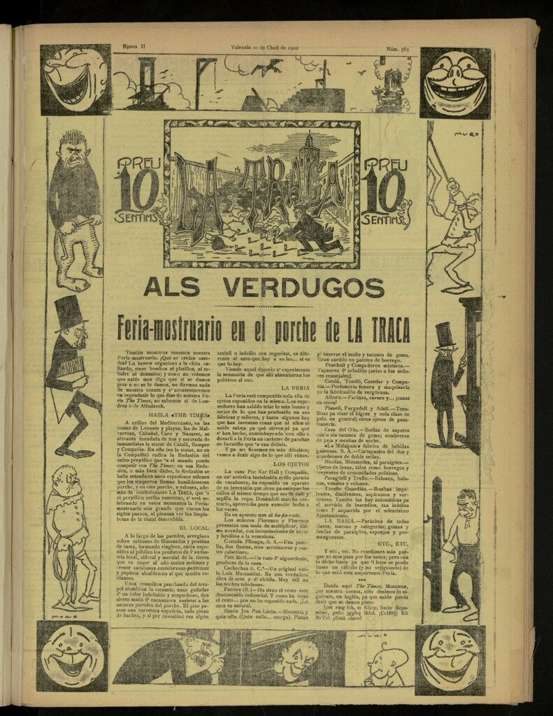 Miniatura de La Traca : semanari bilingüe festiu y lliterari, de 10 de junio de 1922, nº 565