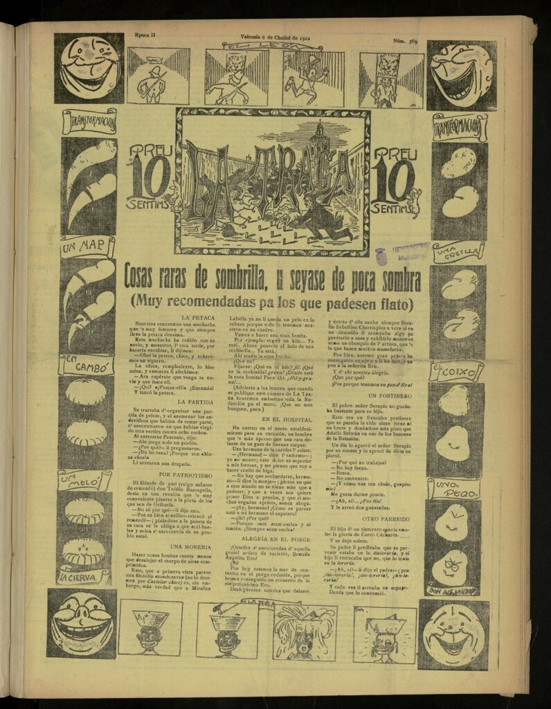 Miniatura de La Traca : semanari bilingüe festiu y lliterari, de 8 de julio de 1922, nº 569