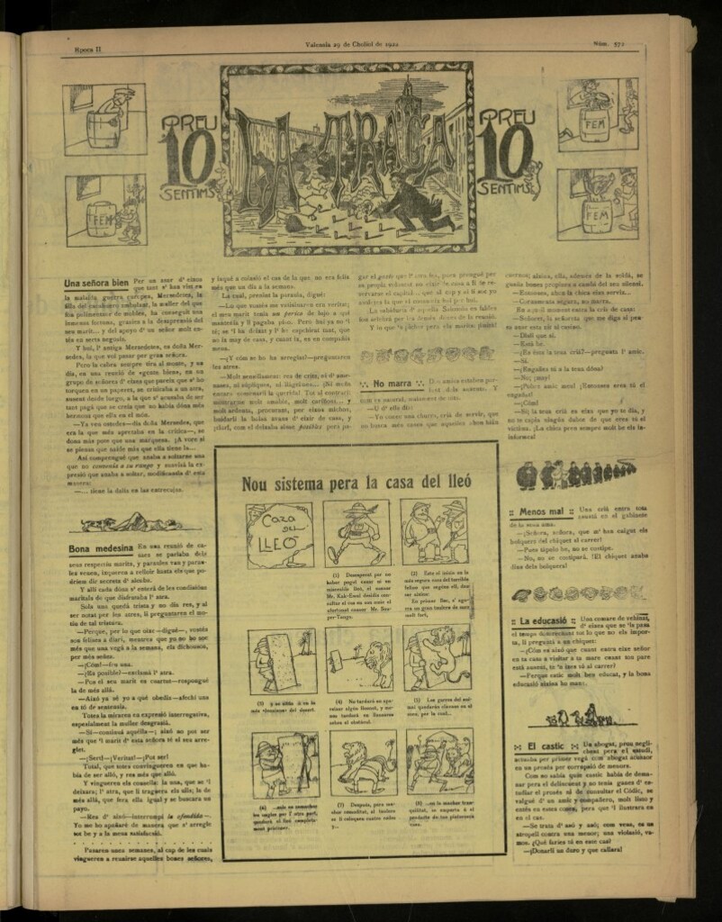 Miniatura de La Traca : semanari bilingüe festiu y lliterari, de 29 de julio de 1922, nº 572
