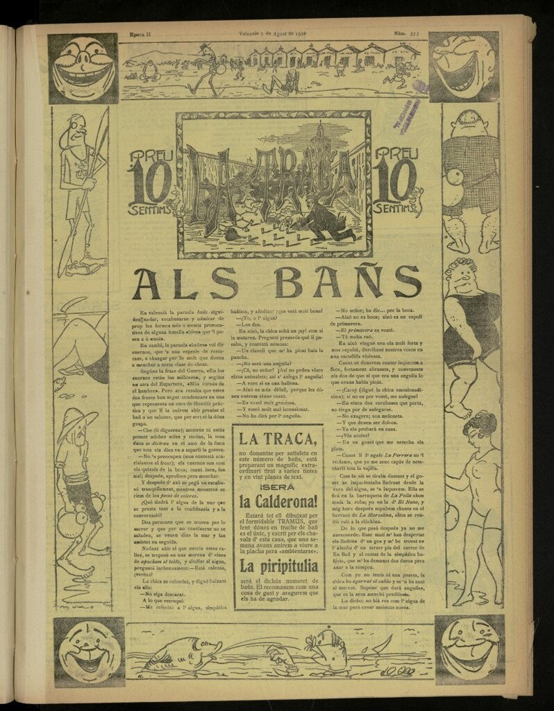 Miniatura de La Traca : semanari bilingüe festiu y lliterari, de 5 de agosto de 1922, nº 573