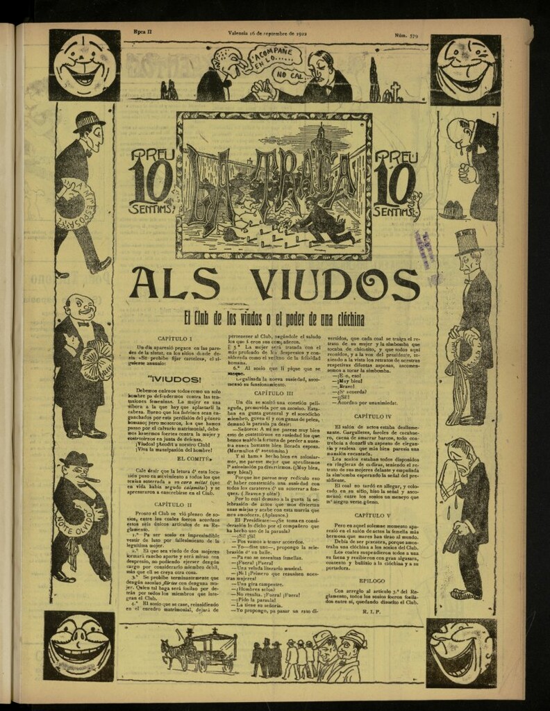 Miniatura de La Traca : semanari bilingüe festiu y lliterari, de 16 de septiembre de 1922, nº 579