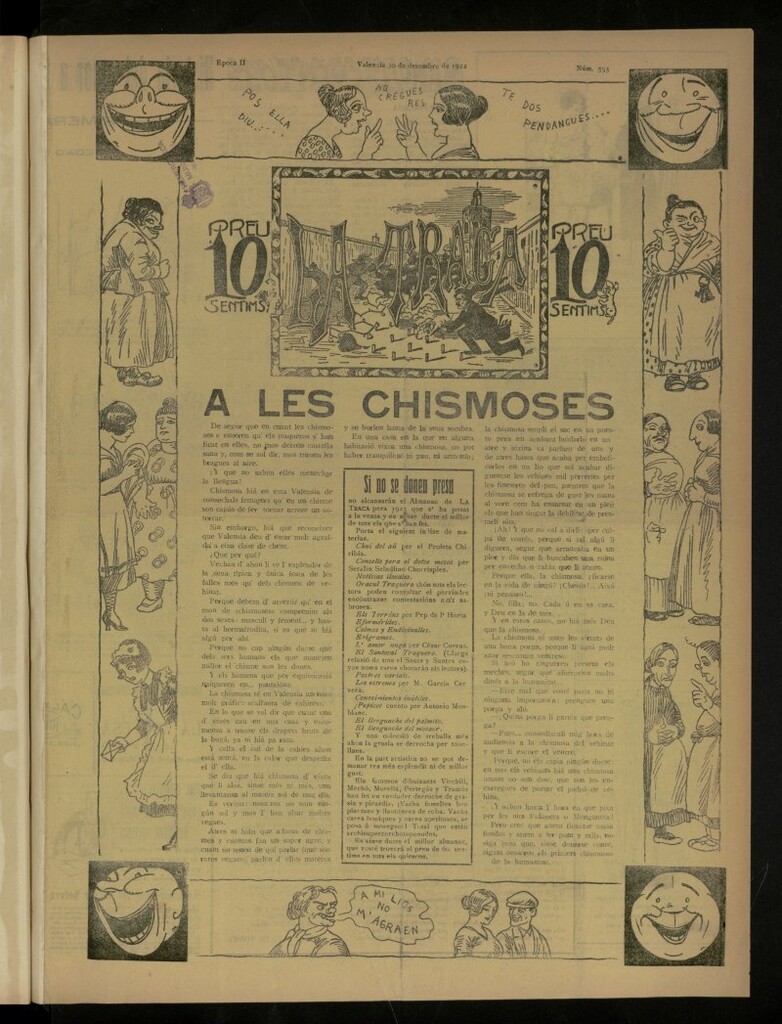 Miniatura de La Traca : semanari bilingüe festiu y lliterari, de 30 de diciembre de 1922, nº 593