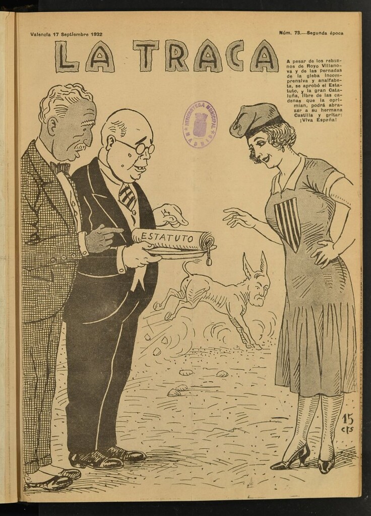 Miniatura de La Traca : semanari bilingüe festiu y lliterari de 17 de septiembre de 1932, nº 73