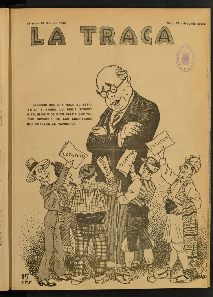 Miniatura de La Traca : semanari bilingüe festiu y lliterari de 15 de octubre de 1932, nº 77