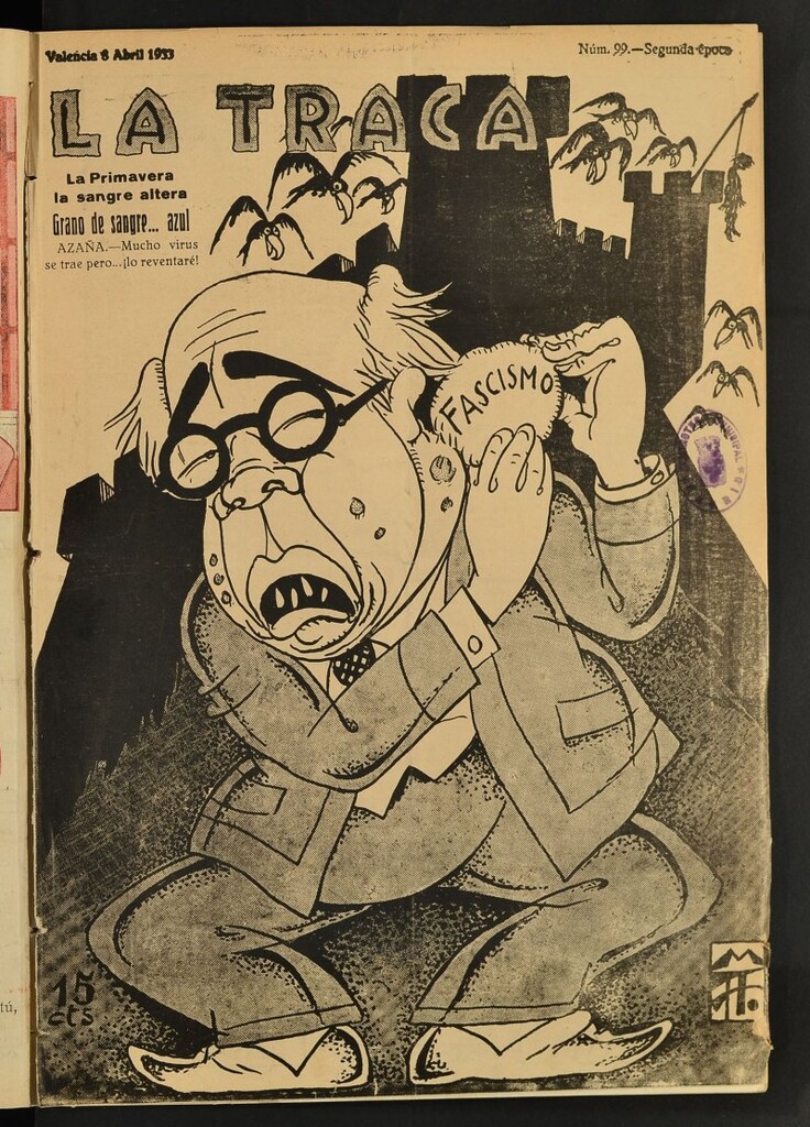 Miniatura de La Traca : semanari bilingüe festiu y lliterari de 8 de abril de 1933, nº 99