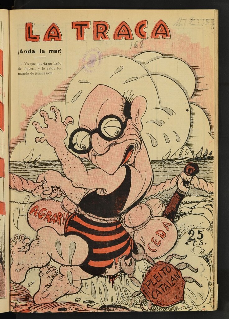Miniatura de La Traca : semanari bilingüe festiu y lliterari del 11 de agosto de 1934, nº 168