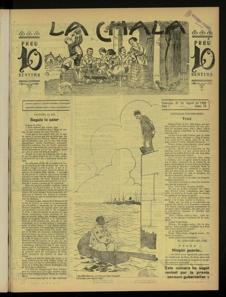 Miniatura de La Chala: semanari festiu, de 21 de agosto de 1926, nº 19