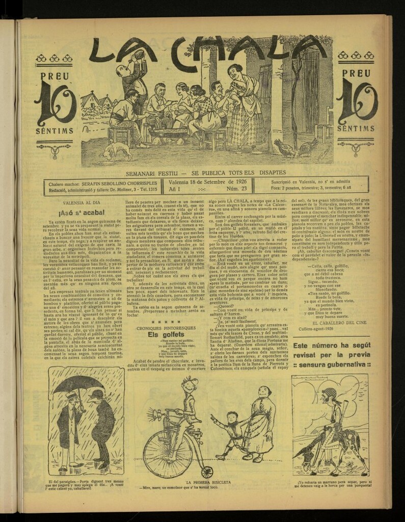 Miniatura de La Chala: semanari festiu, de 18 de septiembre de 1926, nº 23