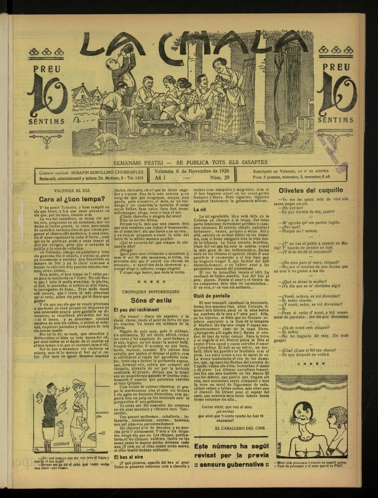 Miniatura de La Chala: semanari festiu, de 6 de noviembre de 1926, nº 29