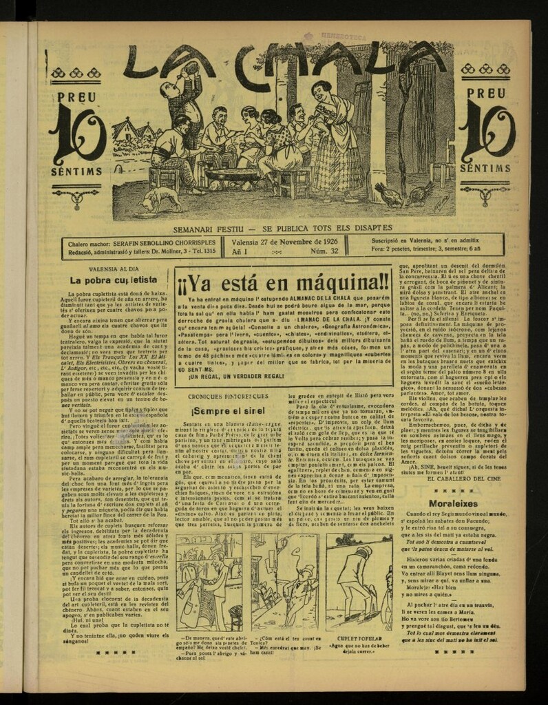 Miniatura de La Chala: semanari festiu, de 27 de noviembre de 1926, nº 32