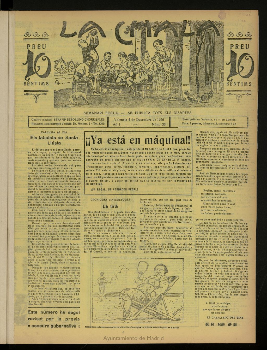 Miniatura de La Chala: semanari festiu, de 4 de diciembre de 1926, nº 33