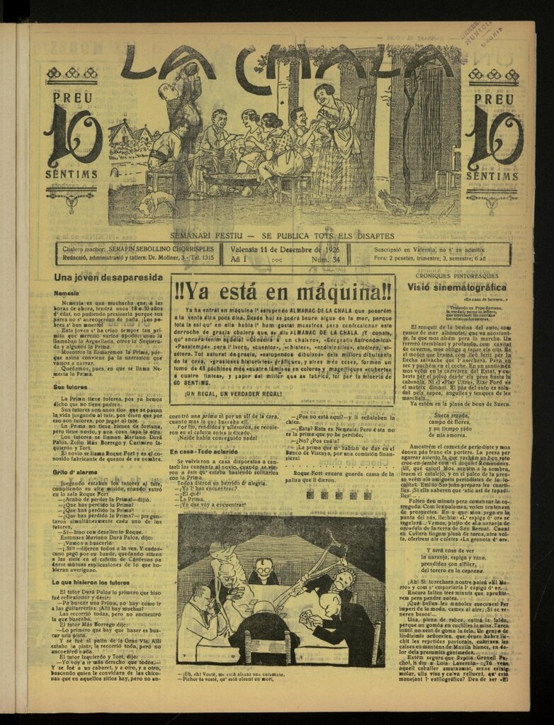Miniatura de La Chala: semanari festiu, de 11 de diciembre de 1926, nº 34
