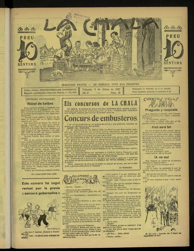 Miniatura de La Chala: semanari festiu, de 5 de febrero de 1927, nº 38