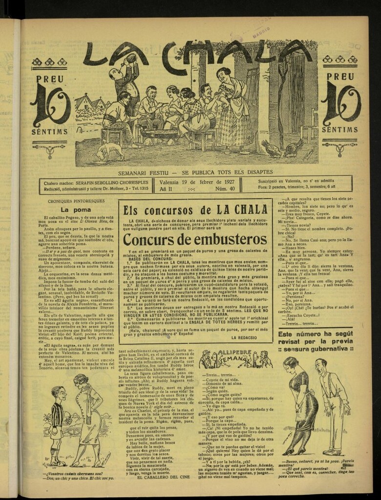 Miniatura de La Chala: semanari festiu, de 19 de febrero de 1927, nº 40