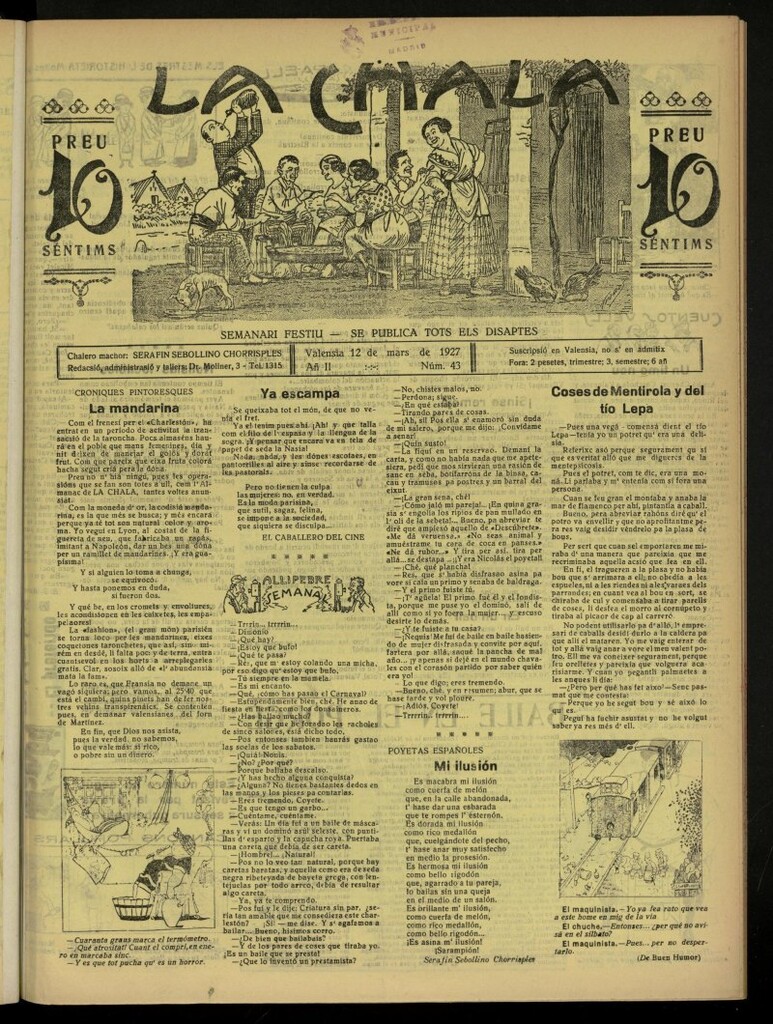 Miniatura de La Chala: semanari festiu, de 12 de marzo de 1927, nº 43