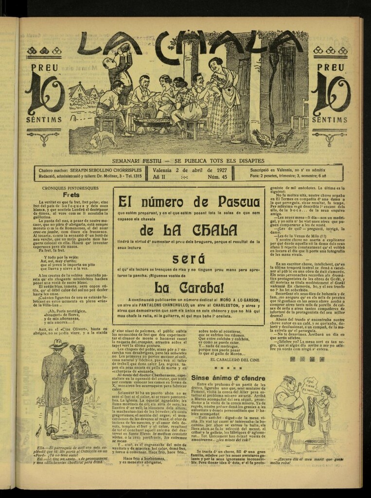 Miniatura de La Chala: semanari festiu, de 2 de abril de 1927, nº 45