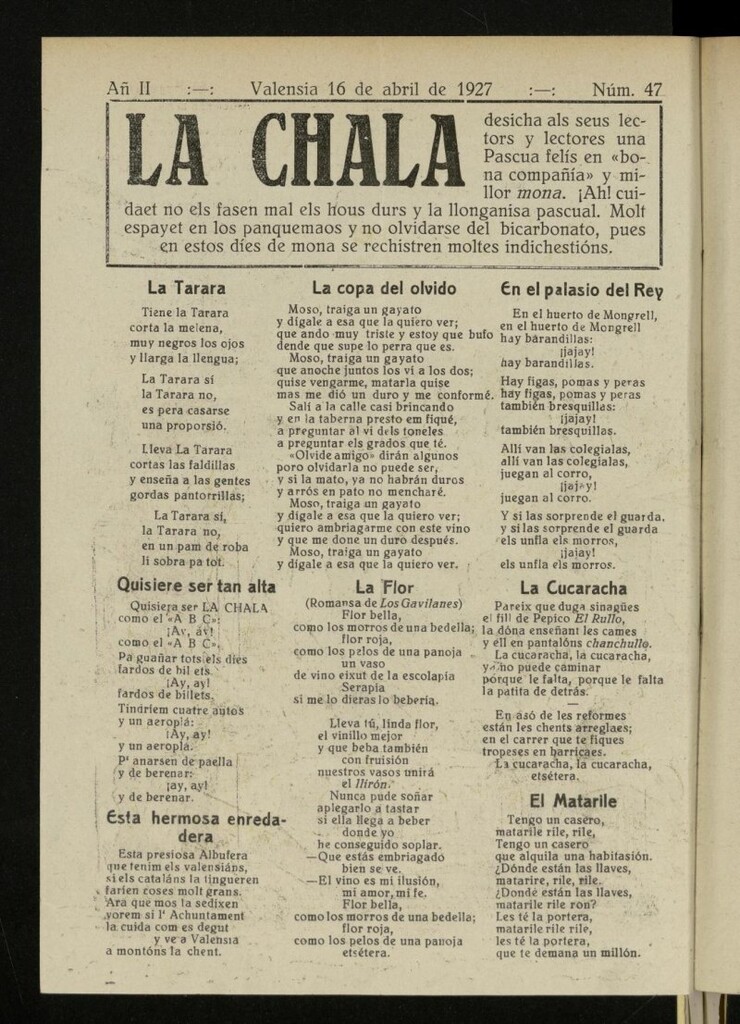 Miniatura de La Chala: semanari festiu, de 16 de abril de 1927, nº 47
