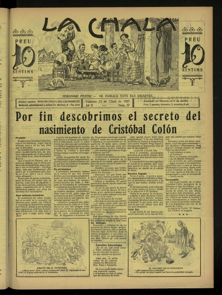 Miniatura de La Chala: semanari festiu, de 25 de junio de 1927, nº 57