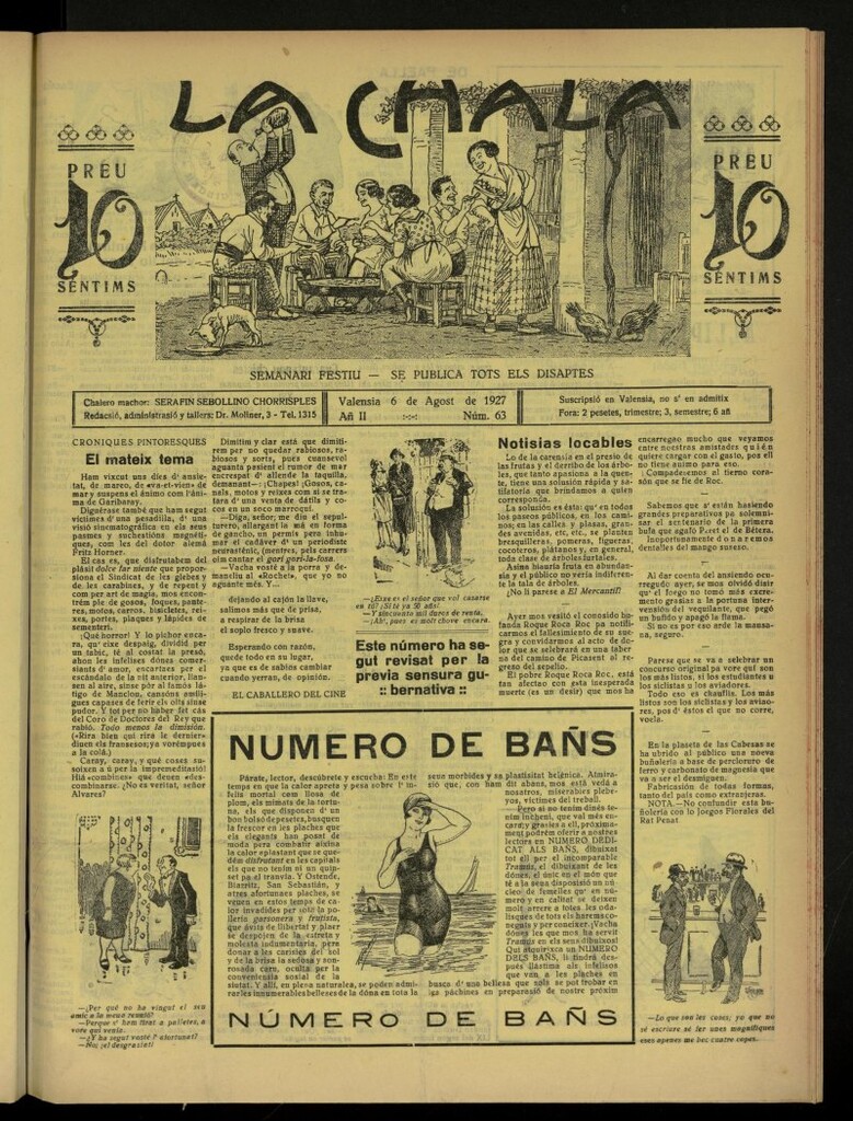 Miniatura de La Chala: semanari festiu, de 6 de agosto de 1927, nº 63