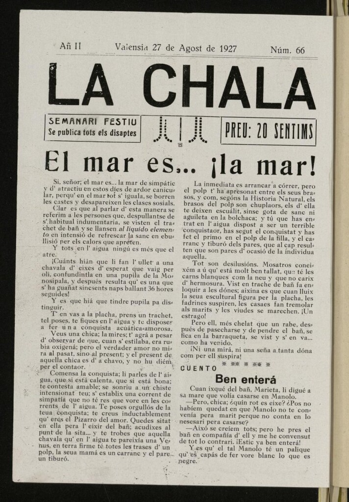 Miniatura de La Chala: semanari festiu, de 27 de agosto de 1927, nº 66