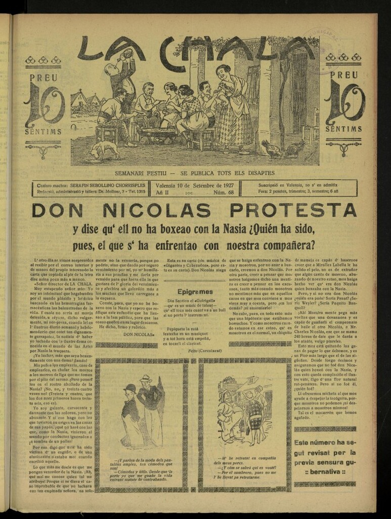 Miniatura de La Chala: semanari festiu, de 10 de septiembre de 1927, nº 68
