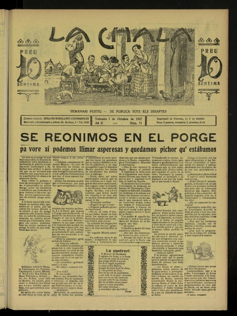 Miniatura de La Chala: semanari festiu, de 1 de octubre de 1927, nº 71