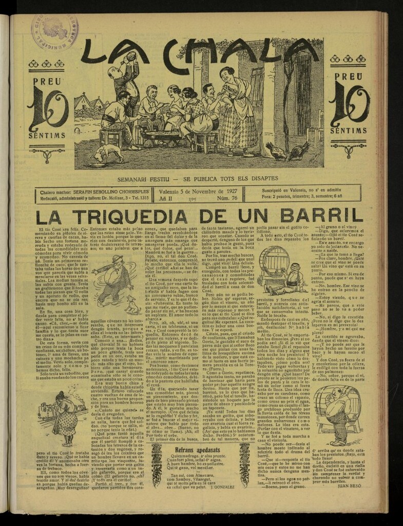 Miniatura de La Chala: semanari festiu, de 5 de noviembre de 1927, nº 76