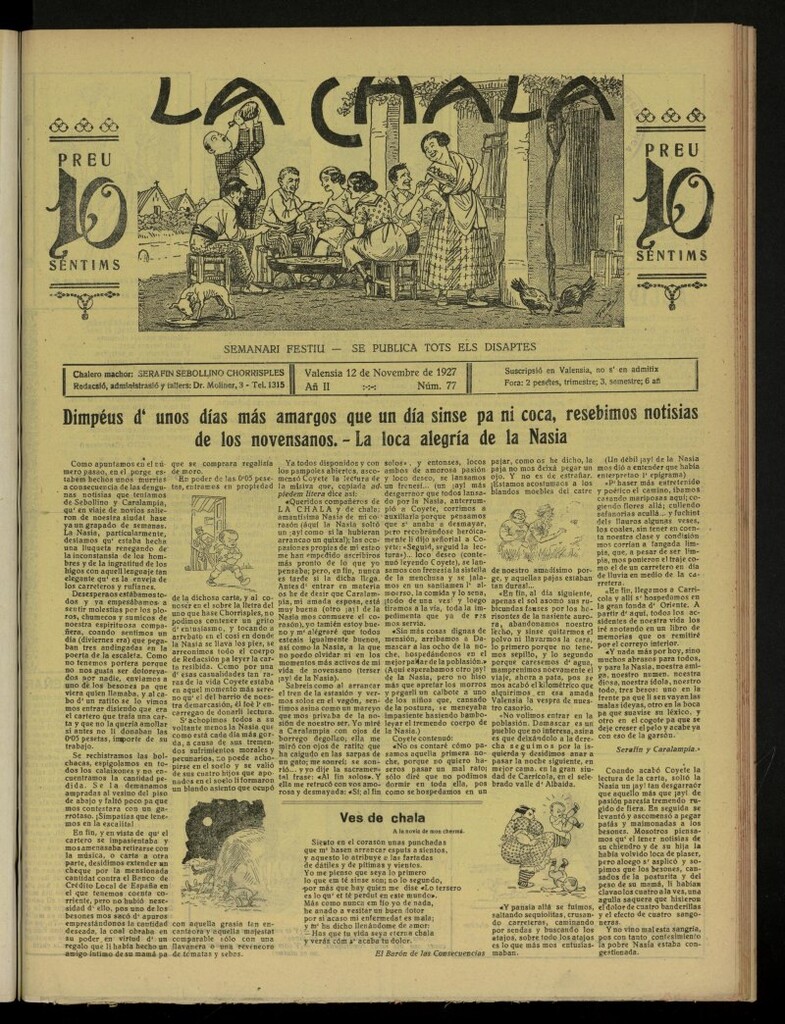 Miniatura de La Chala: semanari festiu, de 12 de noviembre de 1927, nº 77