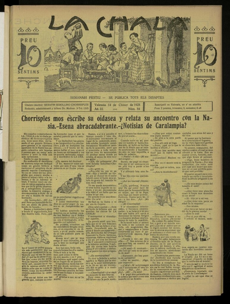 Miniatura de La Chala: semanari festiu , de 14 de enero de 1928, nº 84