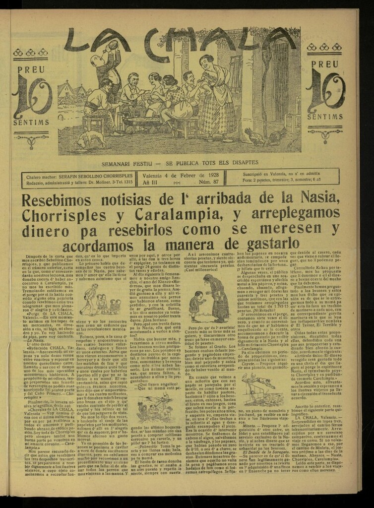 Miniatura de La Chala: semanari festiu, de 4 de febrero de 1928, nº 87