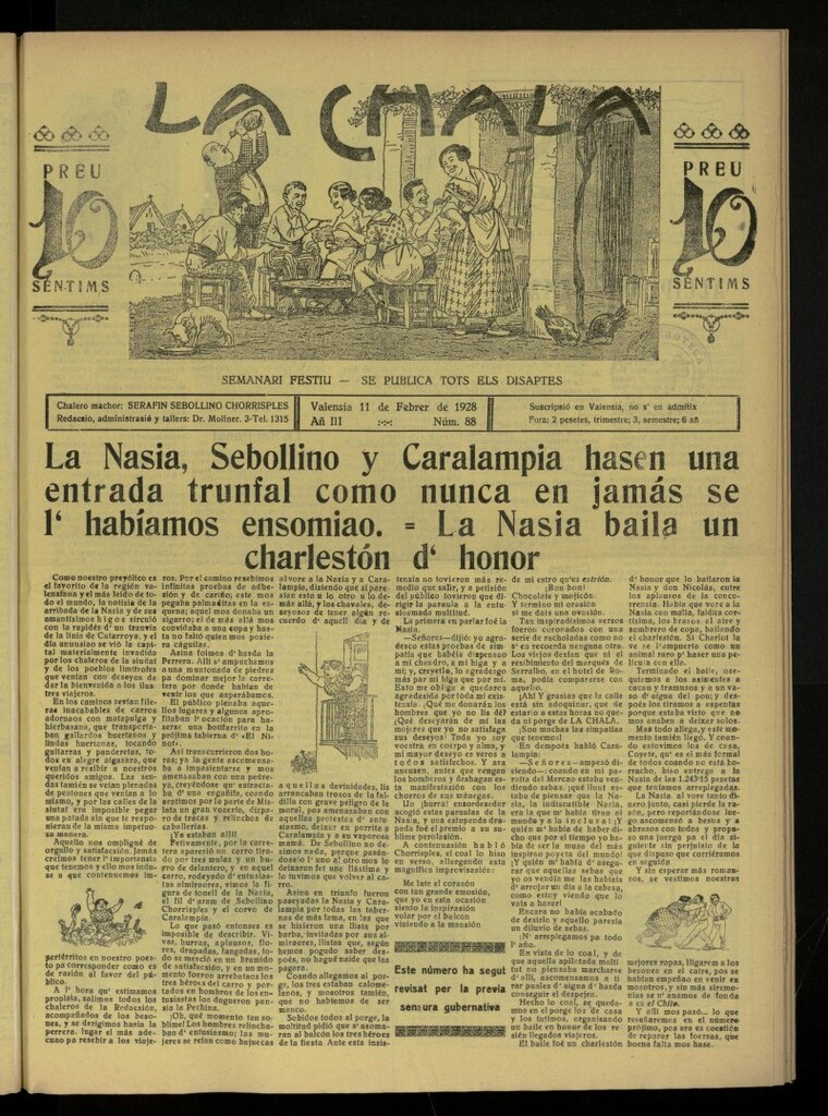 Miniatura de La Chala: semanari festiu, de 11 de febrero de 1928, nº 88