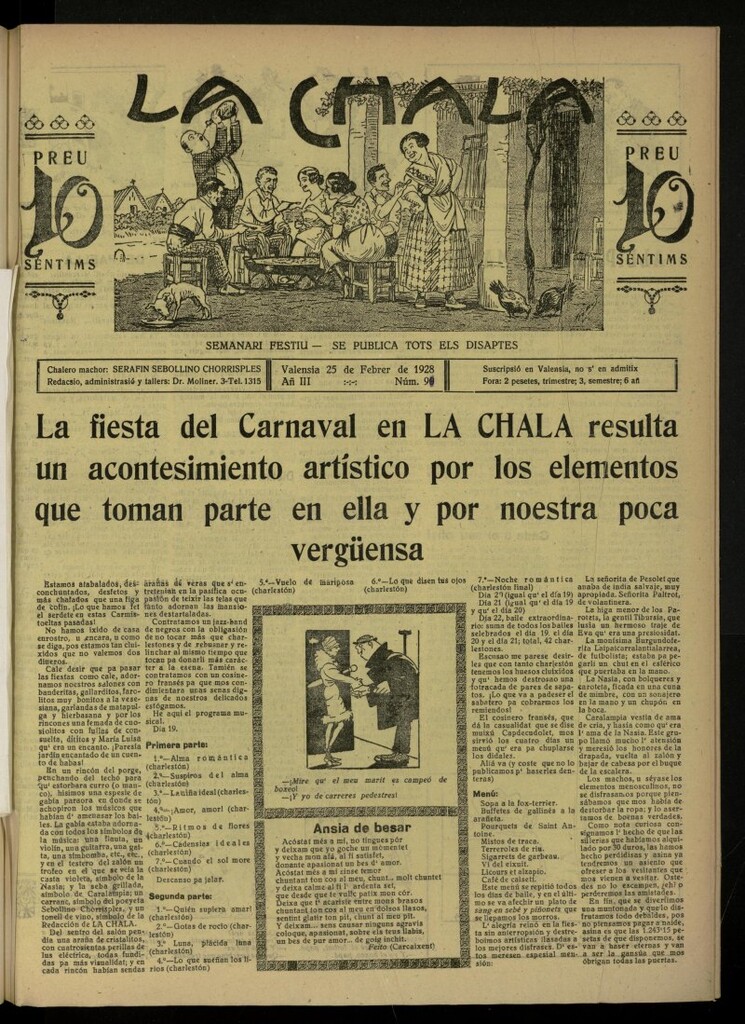 Miniatura de La Chala: semanari festiu, de 25 de febrero de 1928, nº 91 [sic]