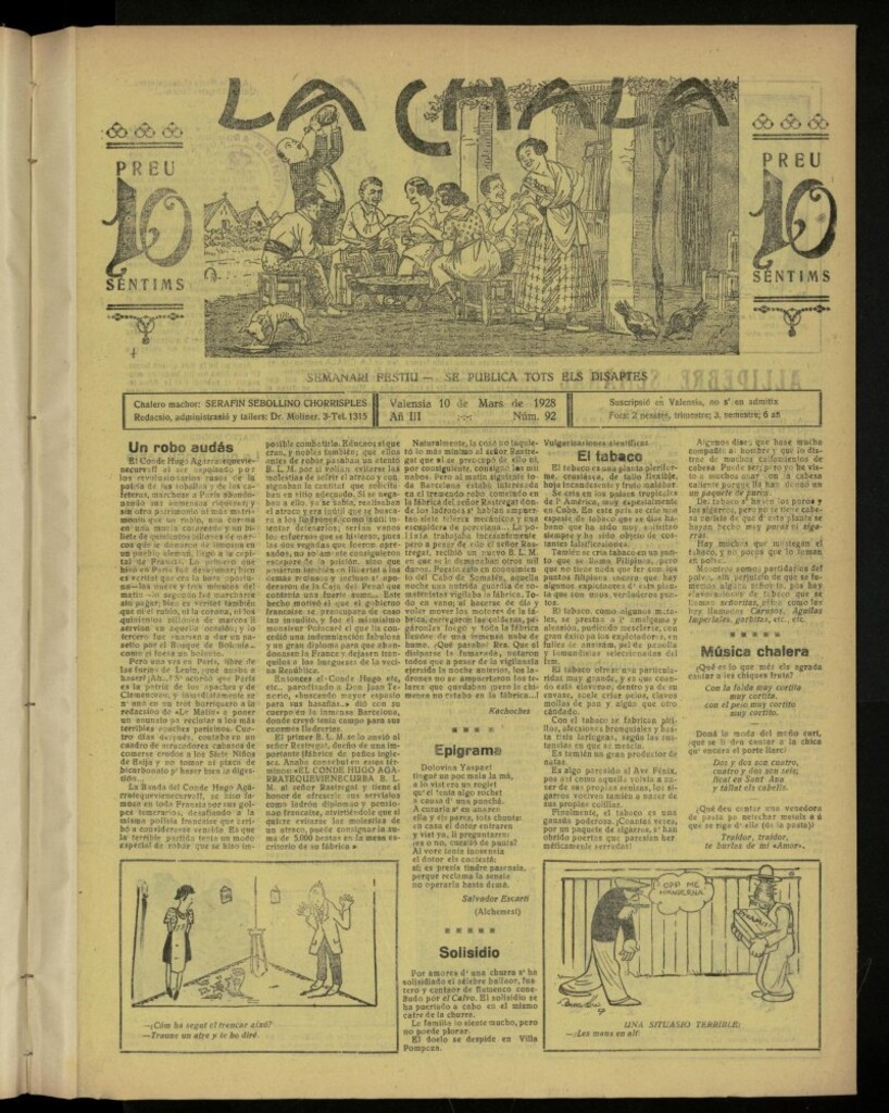 Miniatura de La Chala: semanari festiu, de 10 de marzo de 1928, nº 92