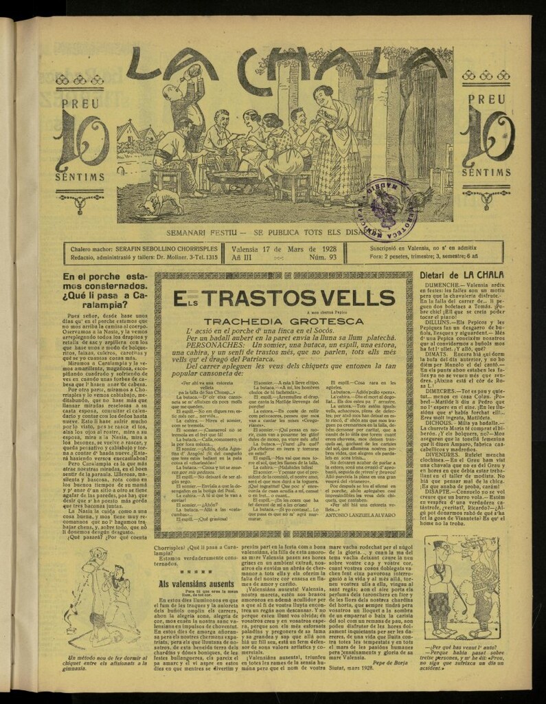 Miniatura de La Chala: semanari festiu , de 17 de marzo de 1928, nº 93