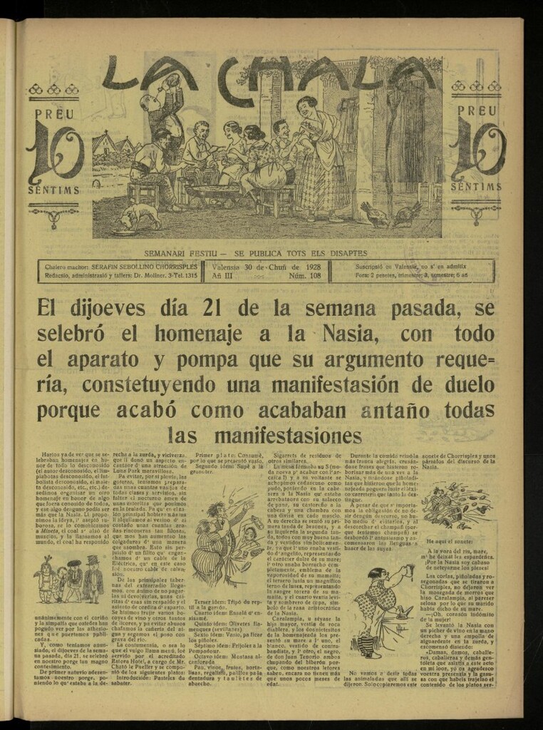 Miniatura de La Chala: semanari festiu, de 30 de junio de 1928, nº 108