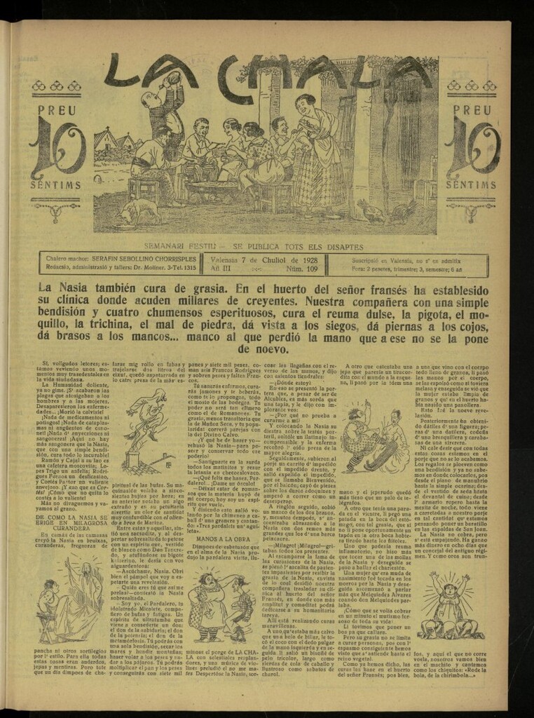 Miniatura de La Chala: semanari festiu, de 7 de julio de 1928, nº 109