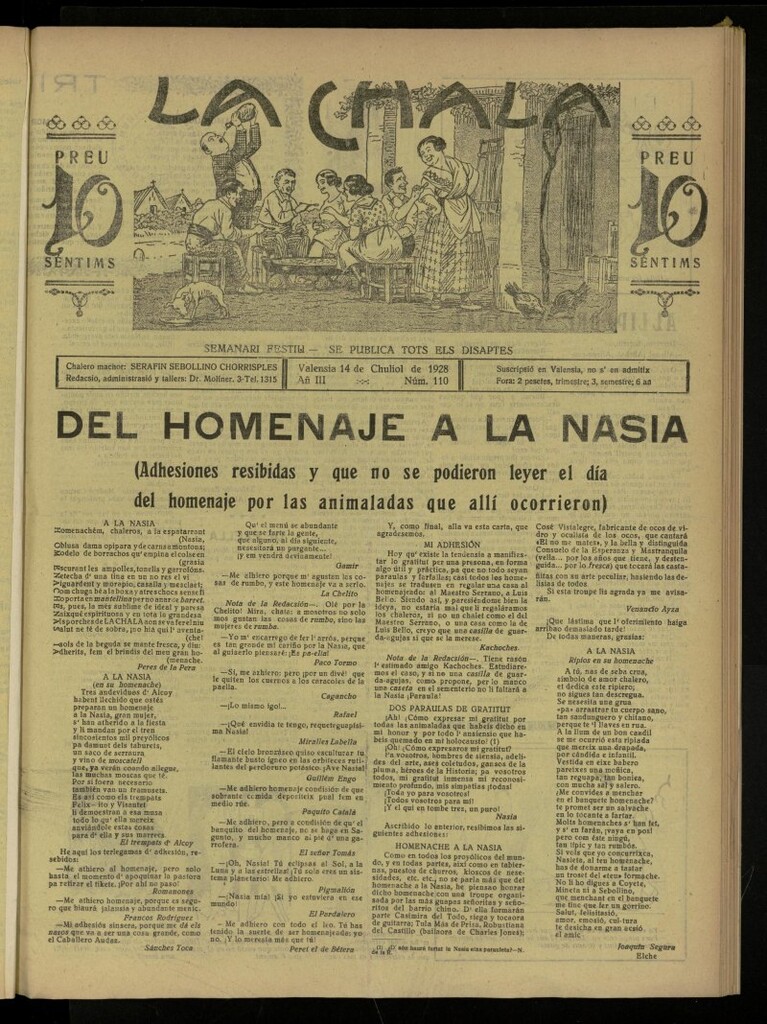 Miniatura de La Chala: semanari festiu, de 14 de julio de 1928, nº 110