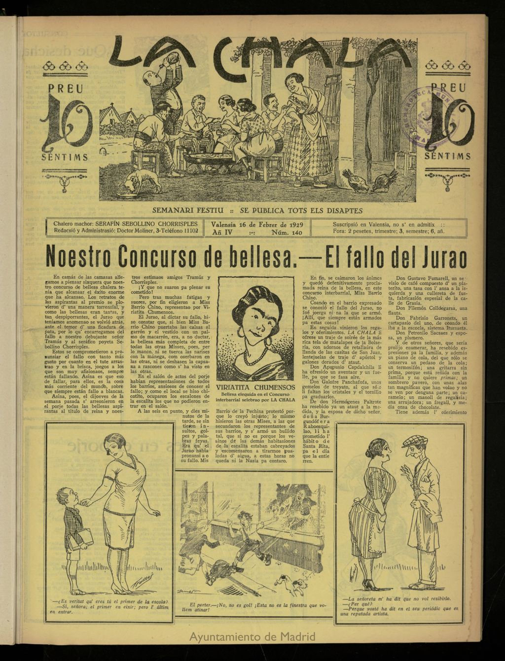 Miniatura de La Chala: semanari festiu, de 16 de febrero de 1929, nº 140