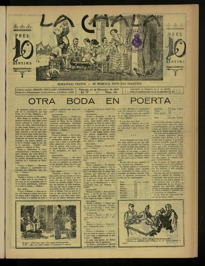 Miniatura de La Chala: semanari festiu, de 21 de diciembre de 1929, nº 181