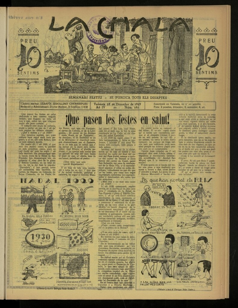 Miniatura de La Chala: semanari festiu, de 28 de diciembre de 1929, nº 182