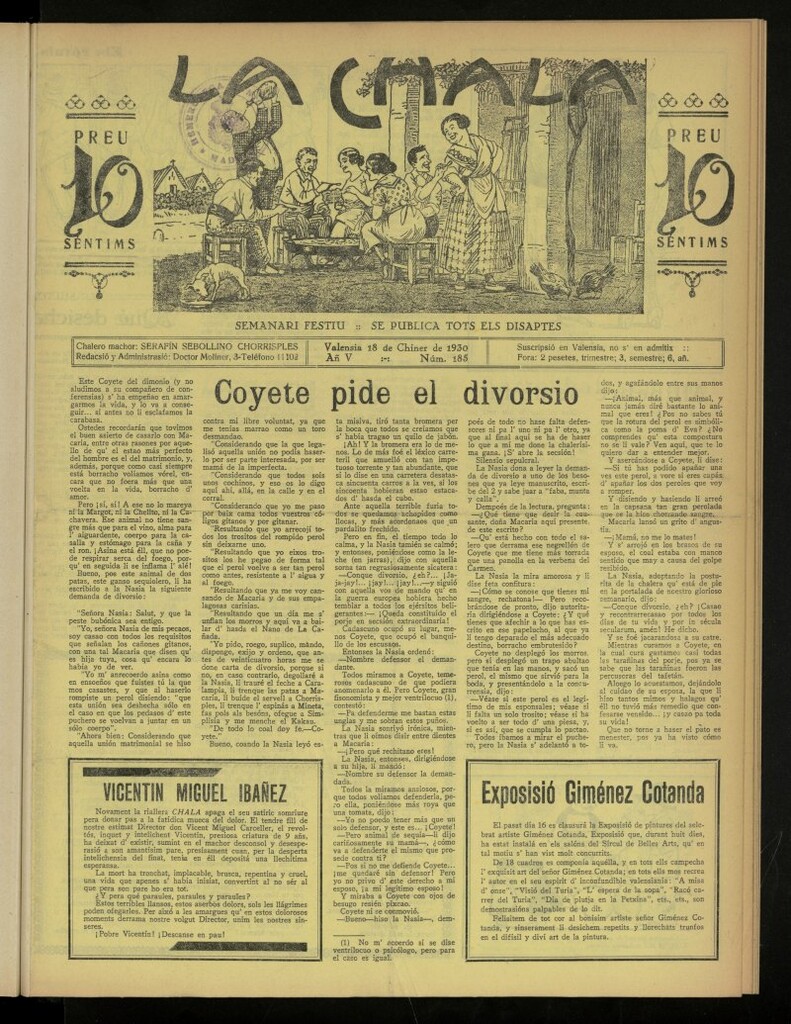 Miniatura de La Chala: semanari festiu, de 18 de enero de 1930, nº 185